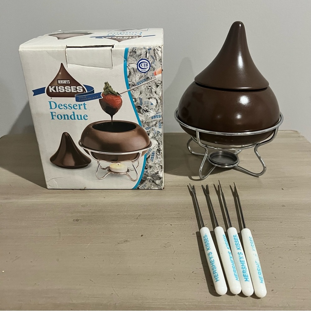 Hershey's Kisses Dessert Fondue Pot w/ Forks & Candle Vintage Y2K 2005